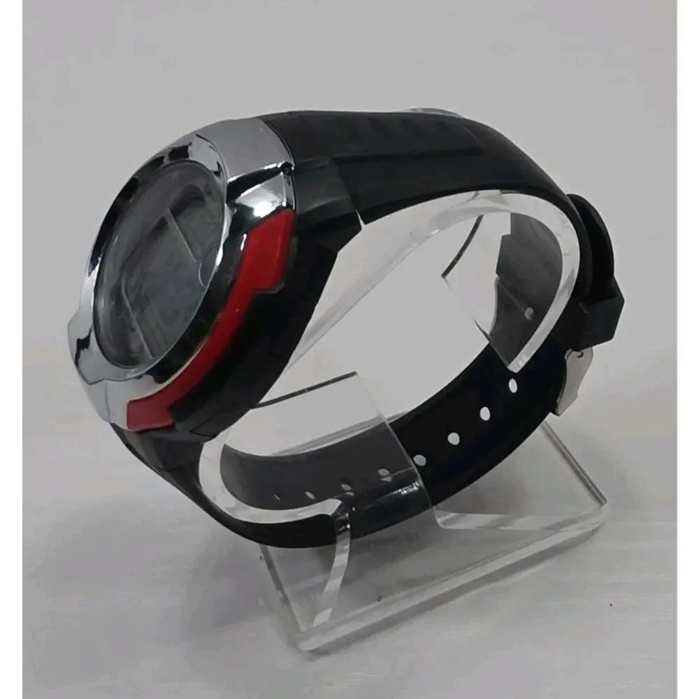 Red & Black Digital Sports Watch Black Buckle Band WR 30M New Battery W278